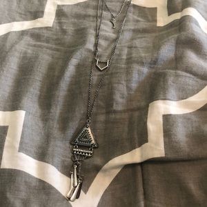 Tri-Layer Long Silver Necklace